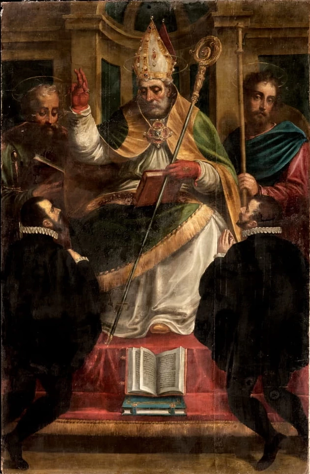 San Gottardo tra San Paolo e San Giacomo e due devoti inginocchiati - Cattedrale di San Lorenzo, Genova